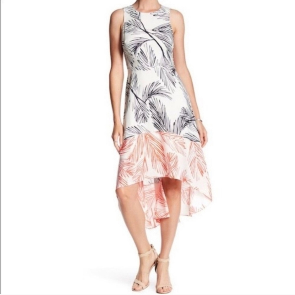 Vince Camuto White and Pink High Low Dress